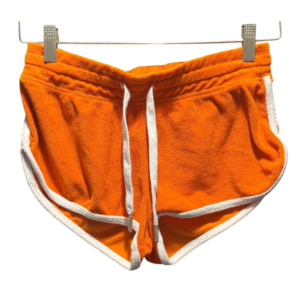 Orange Terry Cloth Dolphin Shorts White Trim Drawstring Athletic Lounge Womens